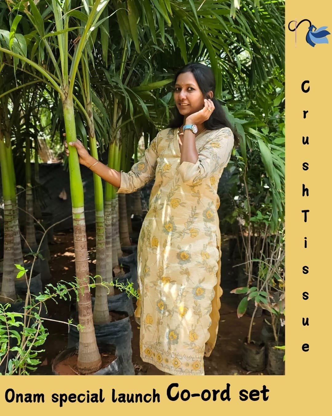 Crush Tissue Silk Kurti with Pant Coord Set